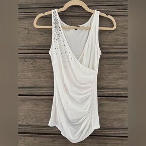 Express White Rhinestone Tank Top EUC Embellished Camisole Sequin Beaded Modal